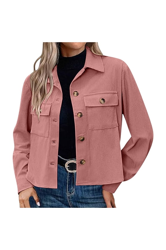 Womens Fashion Cotton Cropped Shackets Stretch Button down Long Sleeve Jackets with Pockets Denim Jean Trucker Jacket