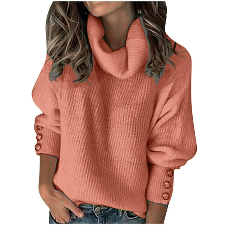 Womens Fashion Cowl Neck Sweaters Long Sleeve Pullover Cable Knit
