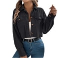 thumbnail image 1 of Womens Fashion Cropped Shackets Corduroy Button Down Crop Jackets Tops Long Sleeve Shirts Trendy with Pocket, 1 of 5