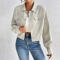 thumbnail image 1 of Womens Fashion Cropped Shackets - Trendy 2024 Corduroy Button Crop Jackets Tops Long Sleeve Lapel Neck Shirts Cardigan Sweaters Coat Outerwear Beige S, 1 of 5