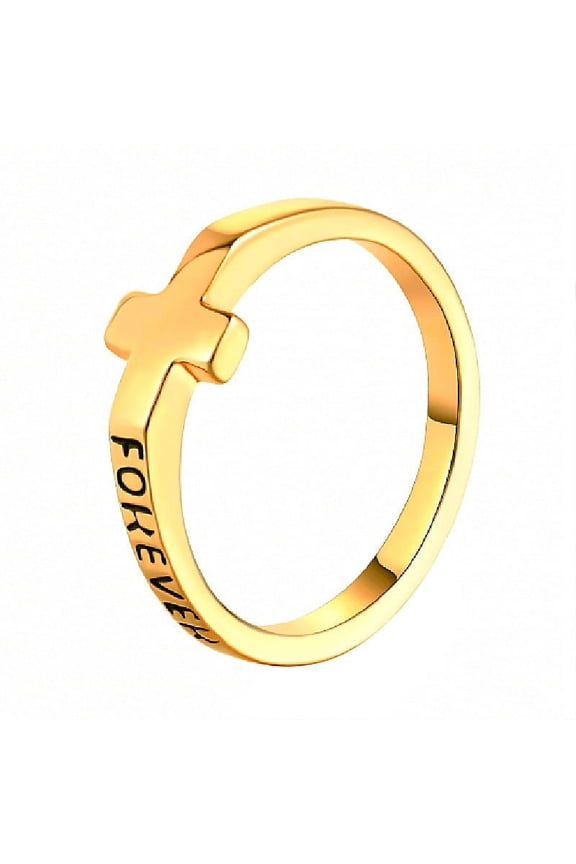 Womens Cross Ring Elegant Alloy Electroplated Eternal Letter Design Gold Plated Fashion Jewelry Ring for Women and