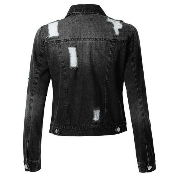 Womens Fashion Denim Jackets Distressed Ripped Long Sleeve Jean Jacket Coats Button down Jacket with Pockets