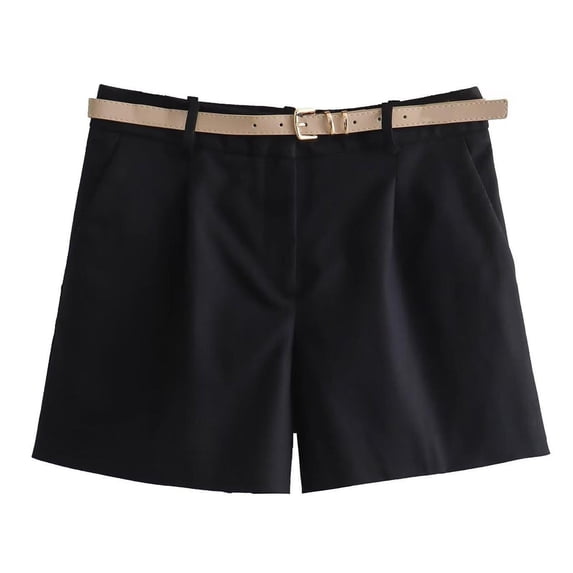 Womens Fashion Dressy Shorts Belted High Waisted Shorts Loose Casual Work with Pockets Black XS