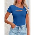 thumbnail image 1 of Womens Fashion Fall Clothes One Piece Cutout Tops short Sleeve Slim Fitted Shirts Tee Tshirts, 1 of 6