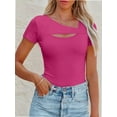thumbnail image 1 of Womens Fashion Fall Clothes One Piece Cutout Tops short Sleeve Slim Fitted Shirts Tee Tshirts, 1 of 6
