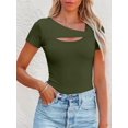 thumbnail image 1 of Womens Fashion Fall Clothes One Piece Cutout Tops short Sleeve Slim Fitted Shirts Tee Tshirts, 1 of 6
