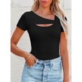 thumbnail image 1 of Womens Fashion Fall Clothes One Piece Cutout Tops short Sleeve Slim Fitted Shirts Tee Tshirts, 1 of 6