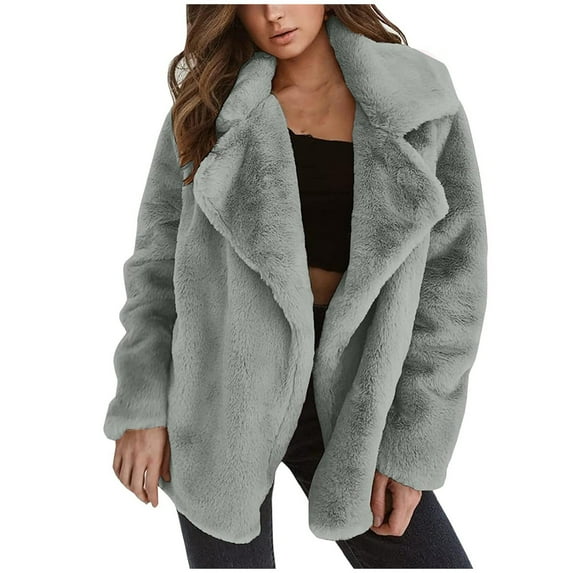 Womens Fashion Fall Deals ! BVnarty Women Tops Solid Color Comfortable Soft Warm Plush Cardigan Fall Fashion Winter Coats Long Sleeve Lapel Shacket Jacket Women Sueras Mujer Gray L