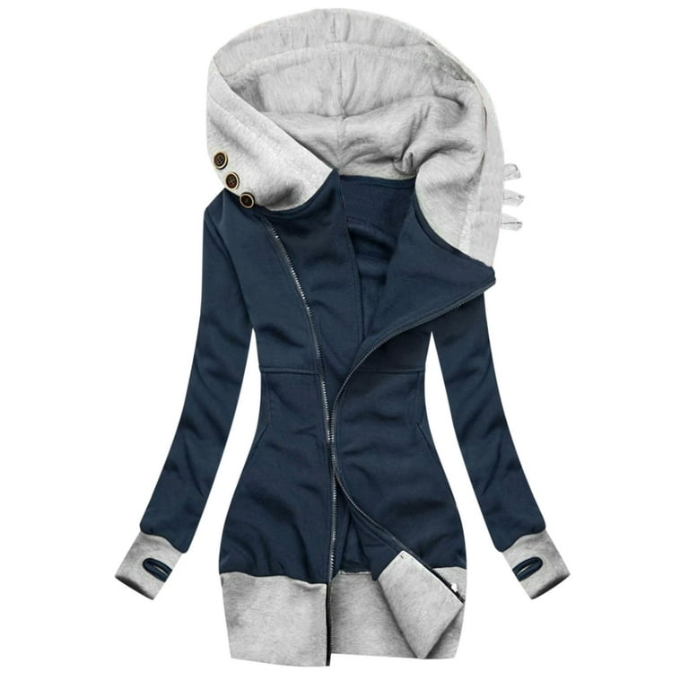 Clearance Promotion Fall Winte Women's Top Ring Decoration Zipper Long  Outerwear Plus Size Long Sleeve Lightweight Shacket Jacket Casual Winter  Fashion Top Hooded Neck Solid Color for Mujer Gray XXXL 