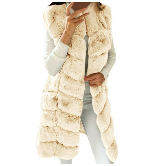 Womens Fashion Fall Deals ! BVnarty Women's Jacket Coat Warm Furry Gilet Vest Winter Fashion Top Plus Size Sleeveless Solid Color Shacket Jacket Casual Lightweight Beige XL