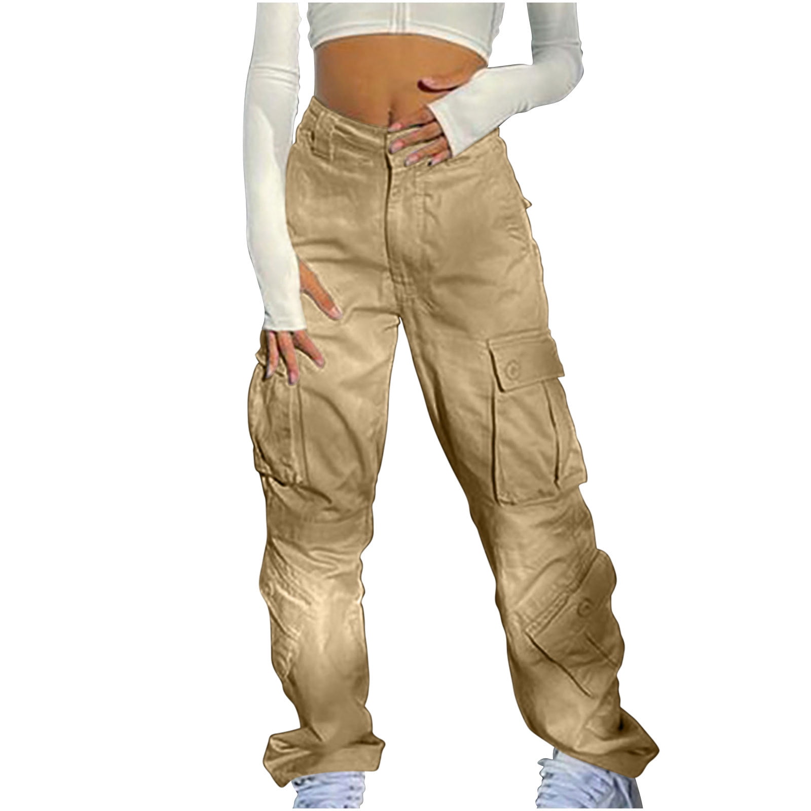 Womens Fashion Fall Deals Discount Cargo Pants for Women Solid Color Street  Style Overalls Drawstring Elastic Low Waist Sports Fashion Fall Winter