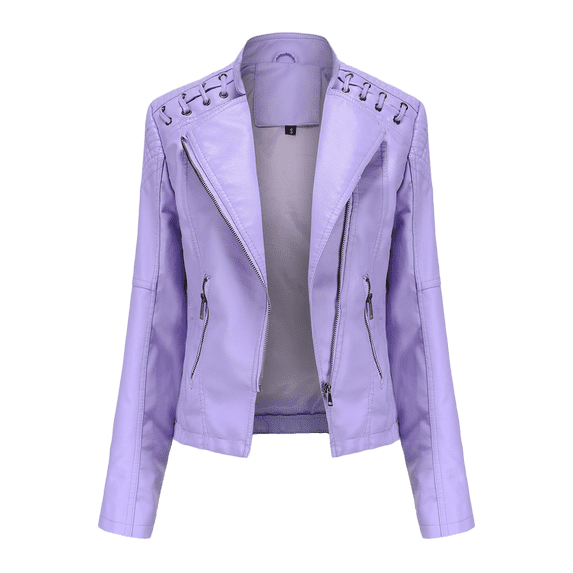 Womens Fashion Fall Deals Discount Women's Jacket Coat Zipper Motorcycle Leather Short Coat Winter Fashion Top Lightweight Plus Size Solid Color Shacket Jacket Casual Lapel Long Sleeve Hot Pink XXXXL
