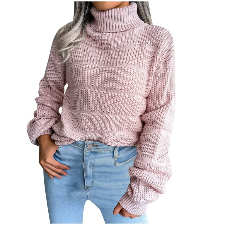 IHGFTRTH Women'S Sweaters Half High Collar Knitted Sweater Women's  Oversized Ribbed Knit Pullover Sweater Top