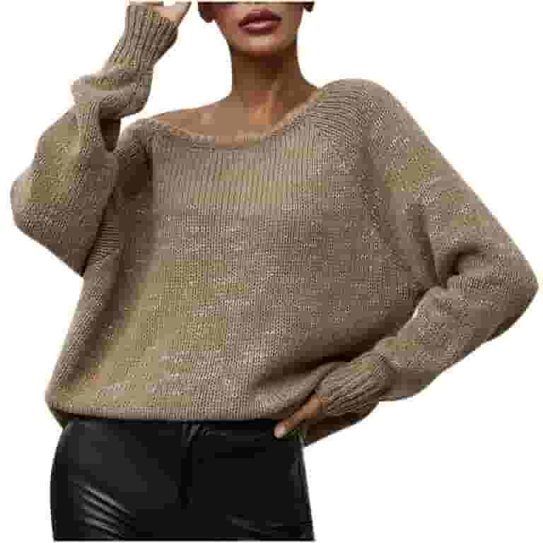 Women's strapless loose long-sleeved knit sweater Women's strapless loose long-sleeved knit sweater