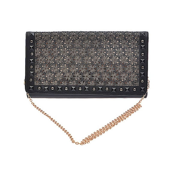 Womens Fashion Floral Pattern Clutch Bag - Black