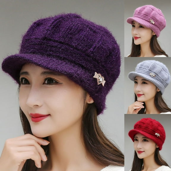 Womens Fashion Flower Knit Crochet Beanie Hat Winter Cotton Beret Cap