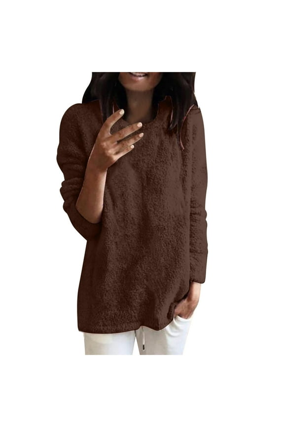 Womens Fashion Fluffy Fuzzy Jumper Sweater Casual Crewneck Sweatshirt Long Sleeve Pullover Plus Size Fall Winter Warm Tops