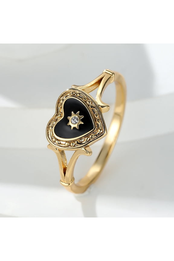 Womens Fashion Gothic Black Enamel Heart Drop Ring: Electroplated Copper Ring for Women