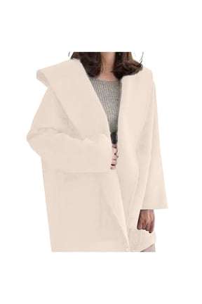 Womens Fashion Hooded Coat Oversized Wool Blend Jacket Cardigans with Pockets Soft Warm Open Front Sweater Outerwear (Medium, White)