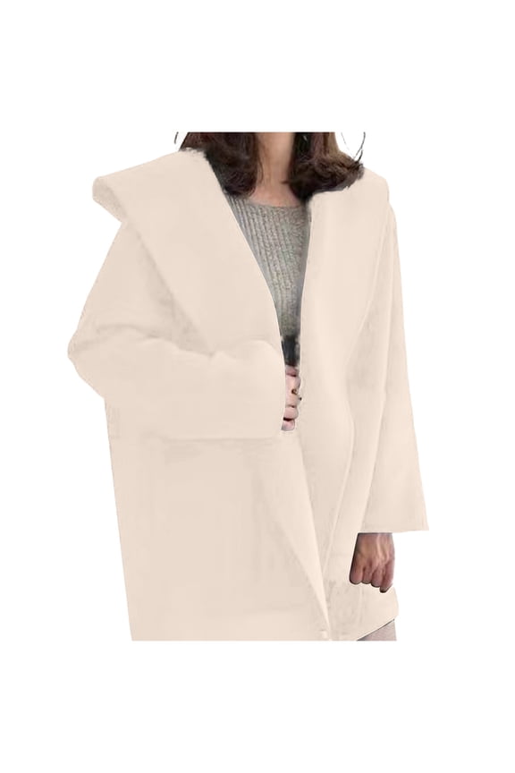 Womens Fashion Hooded Coat Oversized Wool Blend Jacket Cardigans with Pockets Soft Warm Open Front Sweater Outerwear (Small, White)