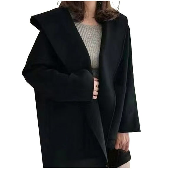 Womens Fashion Hooded Coat Oversized Wool Blend Jacket Cardigans with Pockets Soft Warm Open Front Sweater Outerwear (XX-Large, Black)