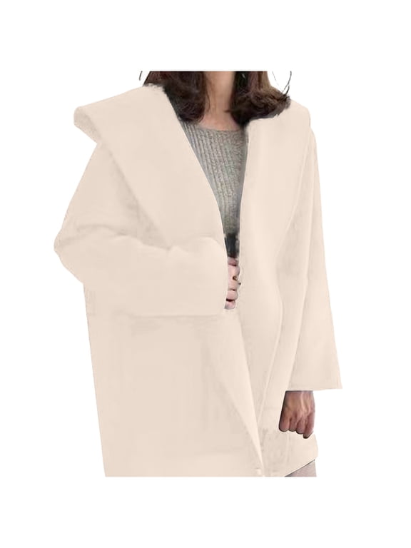 Womens Fashion Hooded Coat Oversized Wool Blend Jacket Cardigans with Pockets Soft Warm Open Front Sweater Outerwear (XX-Large, White)