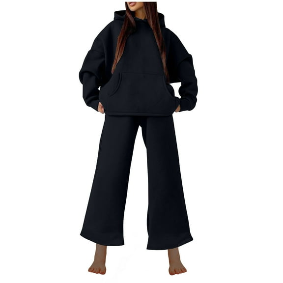 Womens Fashion Hoodie and Sweatpant Sets for Women Lounge Sports Jogging Outfits Fall Winter Loose Sweatsuits (M, Black)