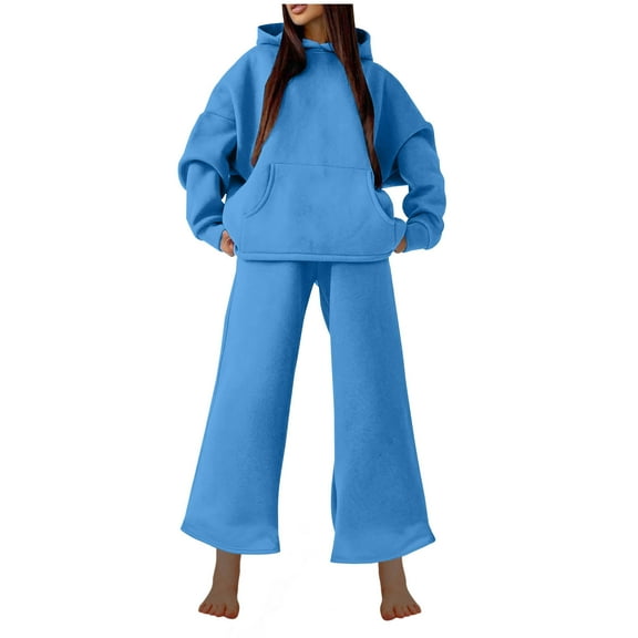 Womens Fashion Hoodie and Sweatpant Sets for Women Lounge Sports Jogging Outfits Fall Winter Loose Sweatsuits (M, Blue)