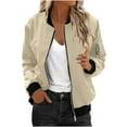 thumbnail image 1 of Womens Fashion Jacket Casual Stand Collar Zip Up Lightweight Coat Fall Color Block Jackets with Pockets Khaki XL, 1 of 8