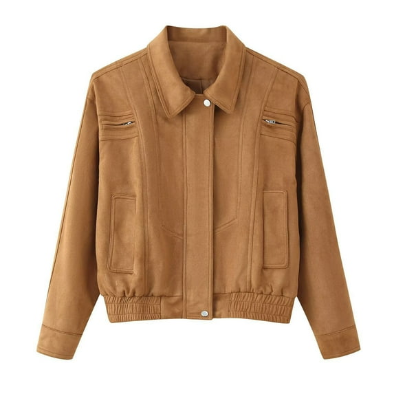 Womens Fashion Jackets Faux Suede Moto Vintage Zipper Coat Lapel Collar Bomber Jacket Outwear with Multi Pockets (S, Yellow)