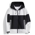 thumbnail image 1 of Womens Fashion Jackets Waterproof Outdoor Colorblock Hooded Raincoat Light Weight Outwear Jacket Daily Casual White, 2XL, 1 of 2