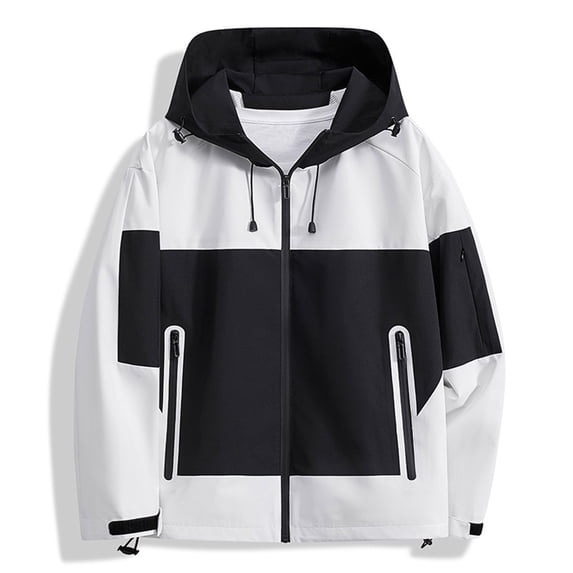 Womens Fashion Jackets Waterproof Outdoor Colorblock Hooded Raincoat Light Weight Outwear Jacket Daily Casual White, 2XL