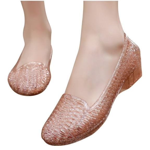 Womens Fashion Jelly Sandals Casual Hollow Out Slip On Jelly Ballet Flats Summer Beach Shoes