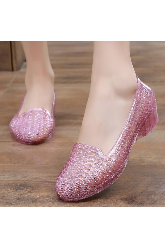 Womens Fashion Jelly Sandals Shoes Women's Beach Jelly Shoes Slip On Crystal Summer Soft Hollow Ballet Flats