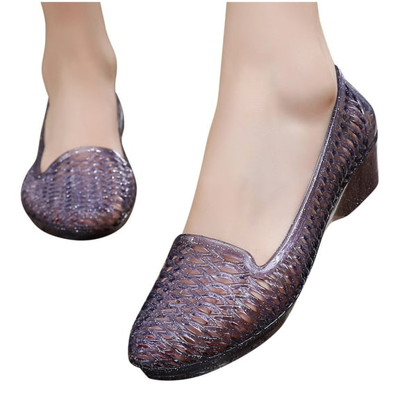 Womens Fashion Jelly Sandals Shoes Women's Beach Jelly Shoes Slip On Crystal Summer Soft Hollow Ballet Flats