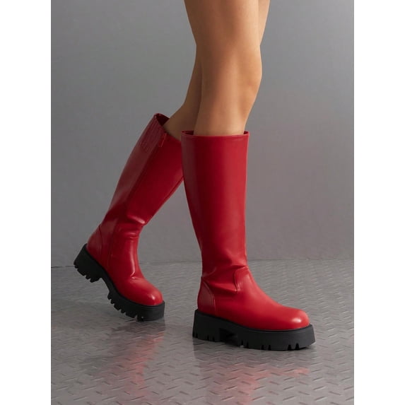 Womens Fashion Knee High Boots - Comfortable Platform Round-Toe Side Zip Plain Design Women's Footwear 2026 Style