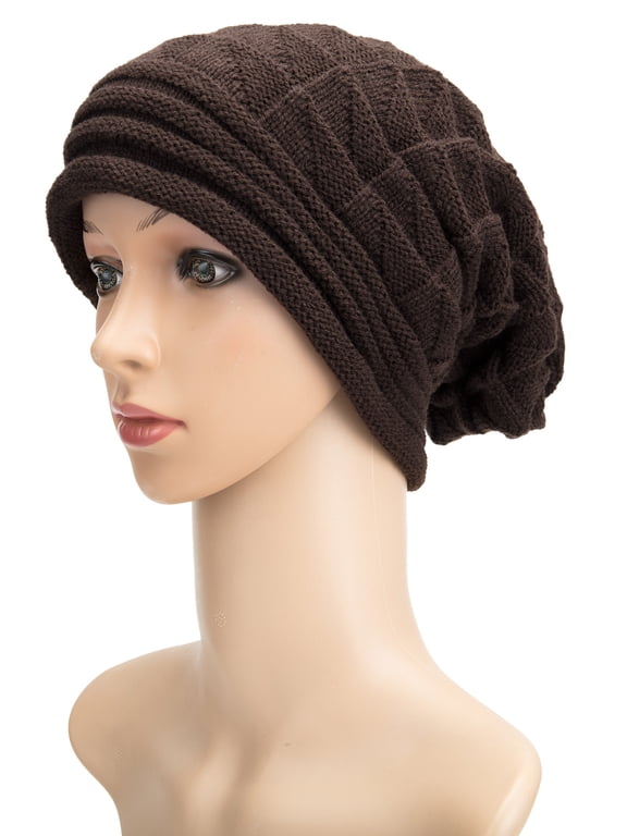 Womens Fashion Knit Baggy Beanie Hat Winter Warm Oversized Winter Soft Stretchy Knit Hat Stocking Cap Ski Slouchy Cap