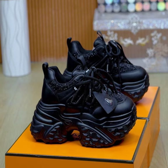 XIMIN Womens Fashion Lace-Up Leather Platform Sneakers Round Toe Non-Slip Chunky Casual Sport Shoes for Walking Workout Driving Sneakers Footwear