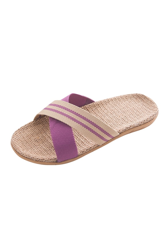 Womens Fashion Linen Sandals Non Slip Comfortable Slde Shoes Causal Slip On House Slippers