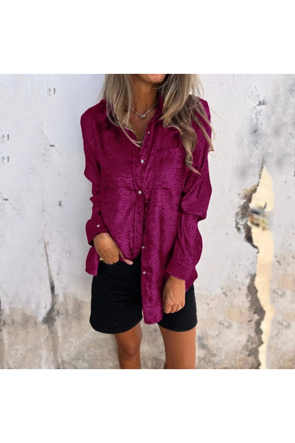 Womens Fashion Long Sleeve Pocket Button Tee Casual Popular Blouse Tops Scrub T Shirts for Women Tee for Women Pants for Women Ladies Top Ts 453u T Shirt Pack for Women Women's Woman Women Button down