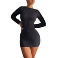 thumbnail image 1 of Womens Fashion Long Sleeve Round Neck Sexy Backless Solid Color Hip Cover Dress, 1 of 9