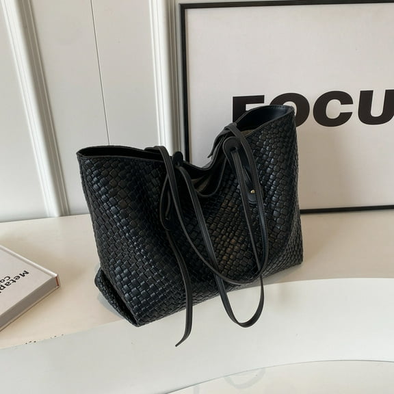 Womens Fashion Luxury Large Leather Woven Leather Tote Handbag Shoulder Bag Top Handle Satchel Handbag Work