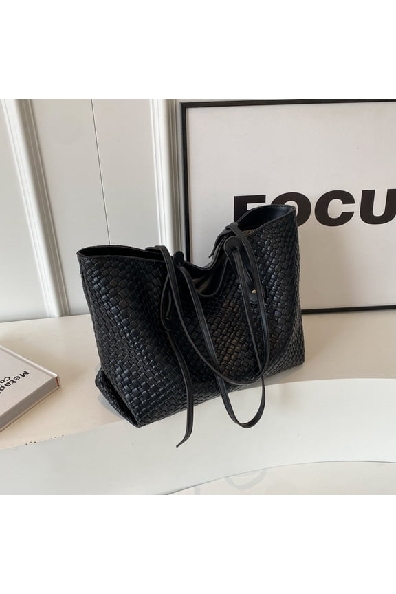 Womens Fashion Luxury Large Leather Woven Leather Tote Handbag Shoulder Bag Top Handle Satchel Handbag Work