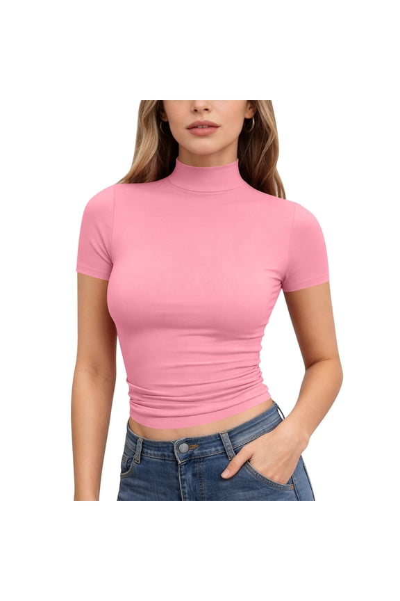 Womens Fashion Mock Turtle Neck Cap Sleeve Shirts Slim Fit Ribbed Knited Tops 2026 Summer