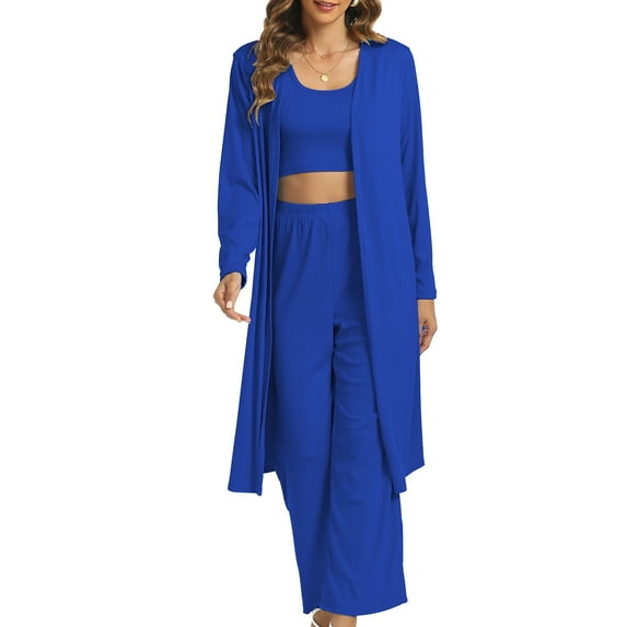 Womens Fashion New Loose Casual Solid Color Long Sleeved Pants Tank Three Piece Set Sleek Casual Wear