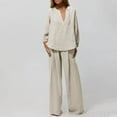 thumbnail image 1 of Womens Fashion New Solid Color V-Neck Shirt Long Sleeve Top Straight Leg Casual Solid Color Pants Set Sleek Casual Wear, 1 of 6