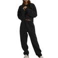 thumbnail image 1 of Womens Fashion New Sports Sweat Set Sweatsuit Fleece 2 Piece Joggers Tracksuit Outfits Crop Sweatshirt Sweatpants Sets All-Day Comfort Attire, 1 of 8