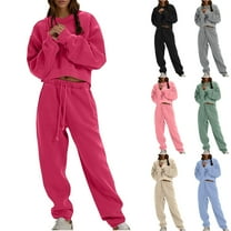 Womens Fashion New Sports Sweat Set Sweatsuit Fleece 2 Piece Joggers Tracksuit Outfits Crop Sweatshirt Sweatpants Sets All-Day Comfort Attire