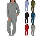 thumbnail image 1 of Womens Fashion New Sports Sweat Set Sweatsuit Fleece 2 Piece Joggers Tracksuit Outfits Crop Sweatshirt Sweatpants Sets Sleek Casual Wear, 1 of 8