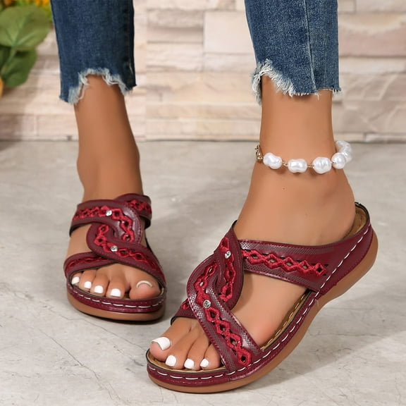 Womens Fashion Orthotic Sandals Ladies Lightweight Athletic Sandals Slip On Slippers Sandals With Comfortable Arch Support Wine 6